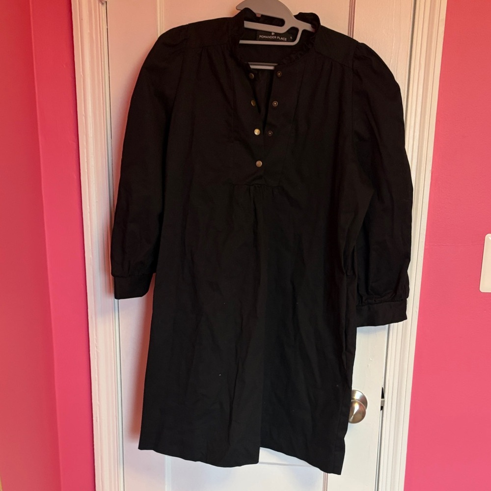 Pomander Place Black Dress with Button Accents